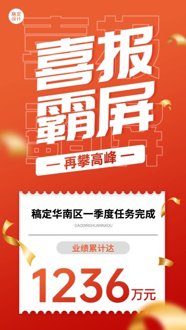 微商地区销售表彰业绩喜报大字手机海报预览效果