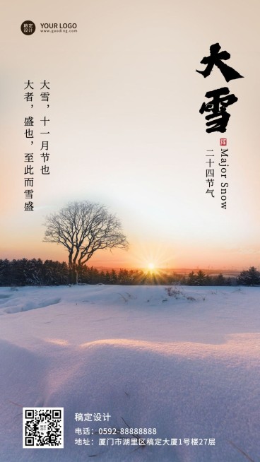 大雪节气全屏实景祝福手机海报预览效果