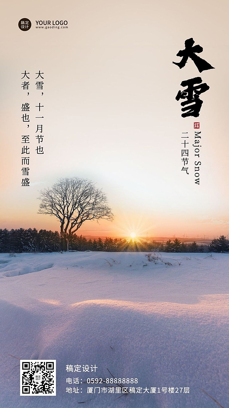 大雪节气全屏实景祝福手机海报