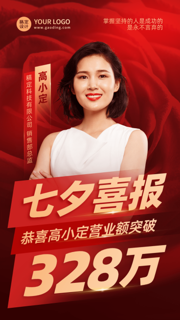 七夕情人节销售表彰喜报贺报喜庆风人物海报预览效果