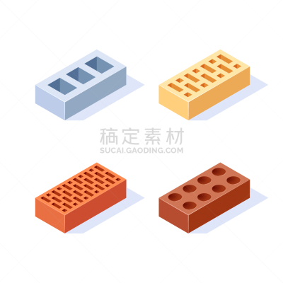 brick isometric icons in flat style