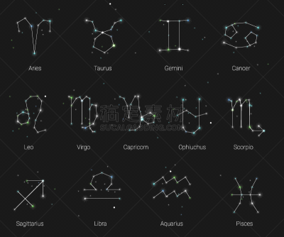 标志,星座,全部,分离着色,白色,天秤座,水瓶座,符号,白羊座,算命