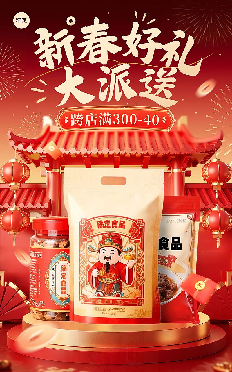 年货节产品营销喜庆感春节电商海报