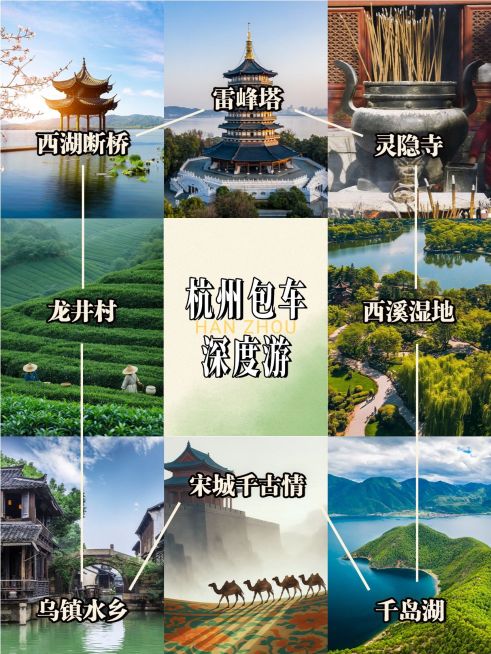 旅游出行杭州包车旅游攻略分享拼图小红书封面预览效果