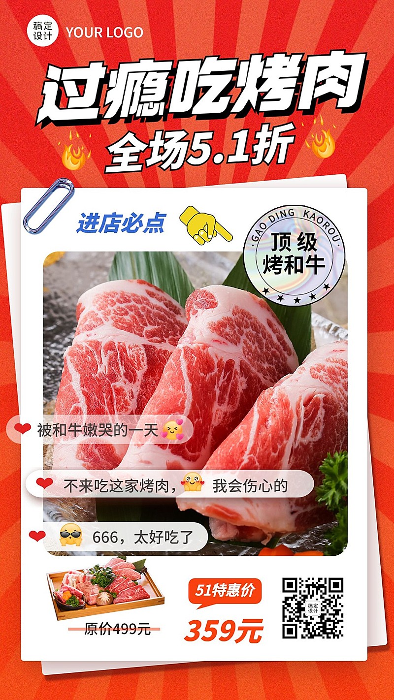 五一劳动节美食烤肉产品促销手机海报