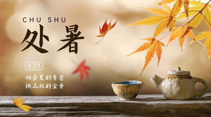处暑节气祝福实景秋天横版海报预览效果