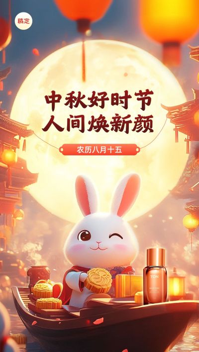 中秋节美容美妆节日祝福全屏竖版海报