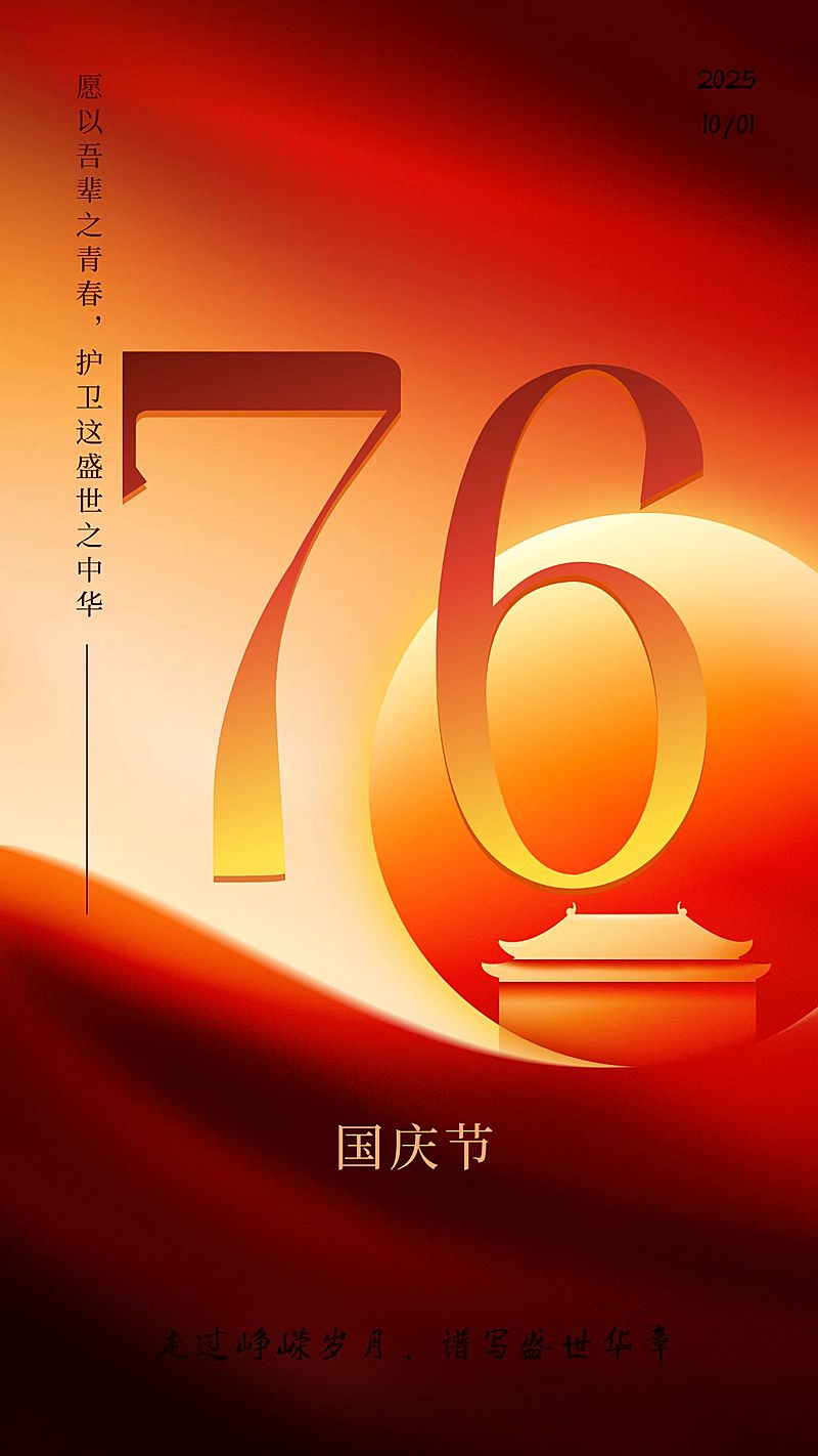 国庆节祝福渐变简约商务手机海报