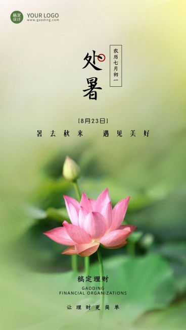 处暑金融保险节气祝福实景竖版海报预览效果