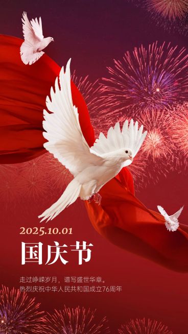 国庆节祝福红金白鸽合成手机海报预览效果
