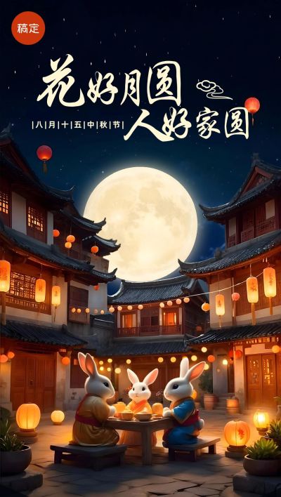中秋节节日营销虚拟自然全屏竖版海报AIGC