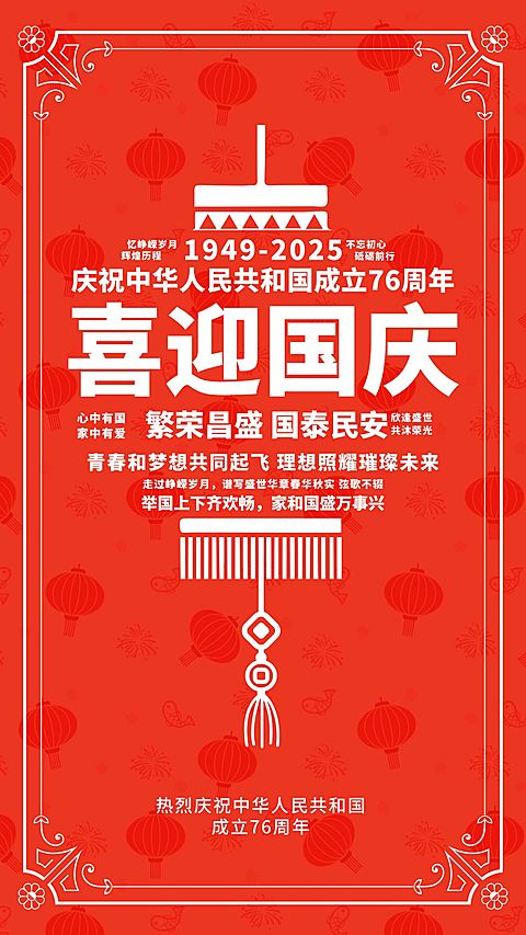 国庆节祝福简约文字手机海报