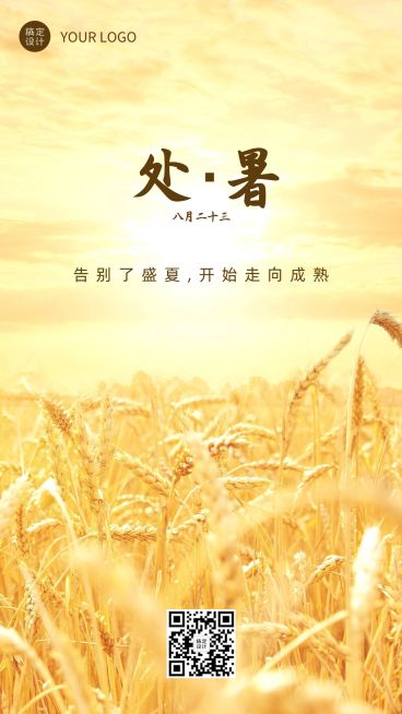 处暑节气秋天稻田农耕手机海报预览效果