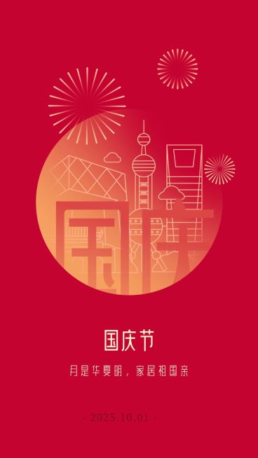 国庆节祝福建筑线描中国风海报预览效果