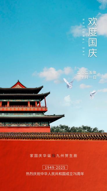 国庆节旅游问候祝福实景手机海报预览效果