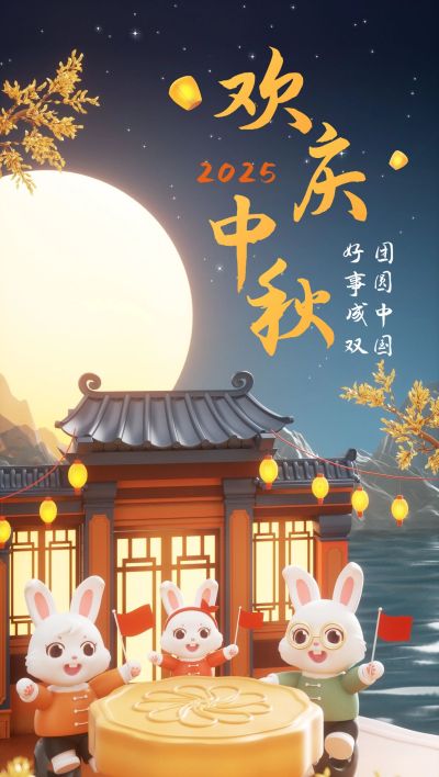 企业中秋节日祝福软3D全屏竖版海报