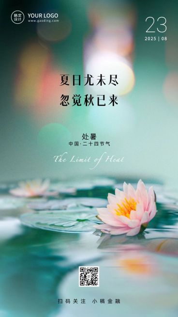 处暑金融保险节气祝福实景竖版海报预览效果