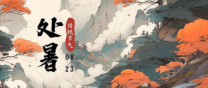 企业处暑插画风节气祝福公众号首图AIGC