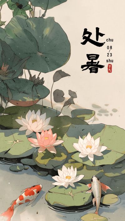 企业处暑插画风节气祝福全屏竖版海报AIGC