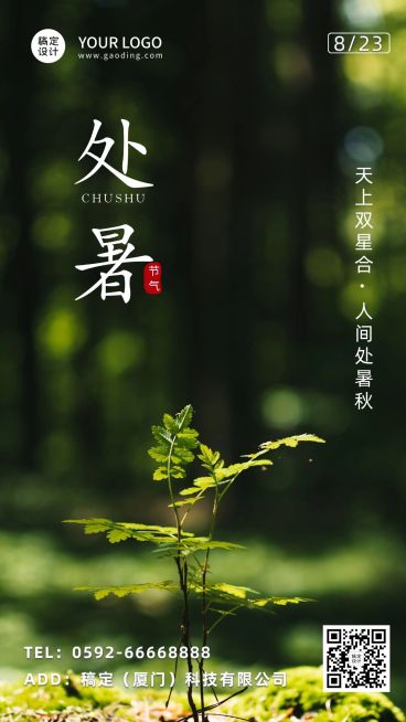 处暑节气祝福问候实景手机海报预览效果