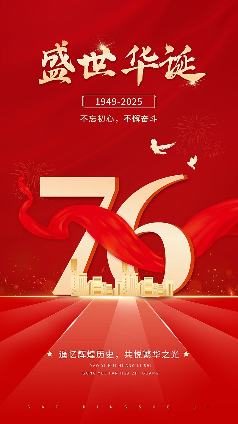 国庆节节日祝福排版手机海报