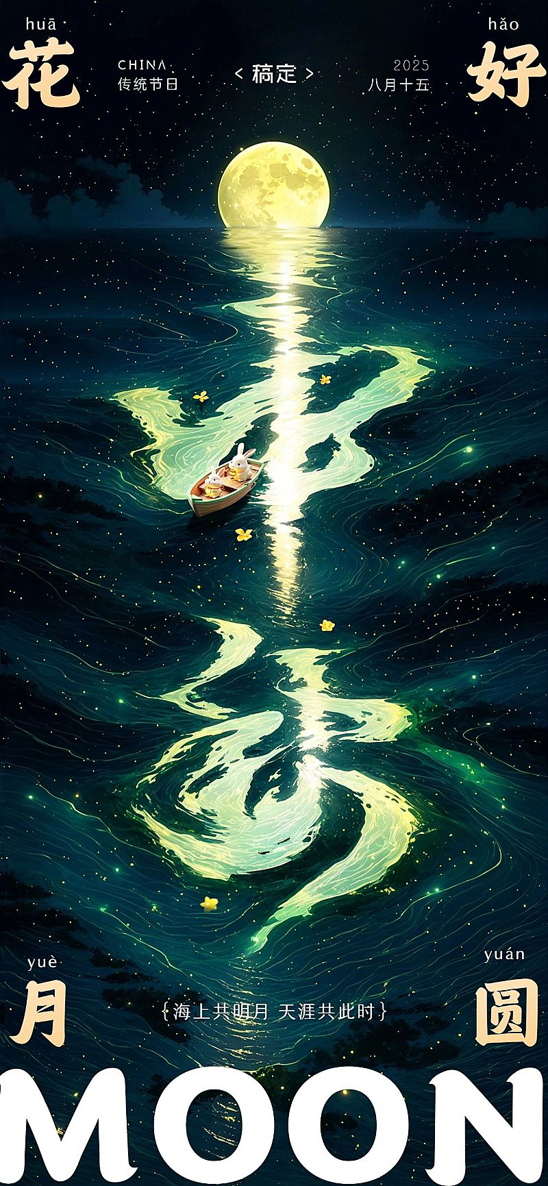 中秋节节日祝福创意大字全屏竖版海报AIGC
