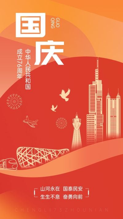 国庆节节日祝福排版手机海报