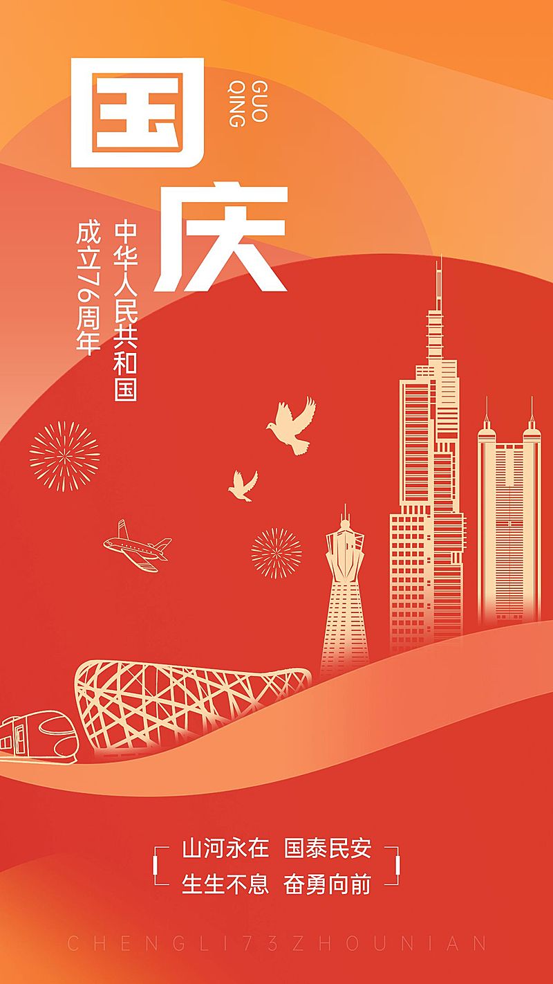 国庆节节日祝福排版手机海报