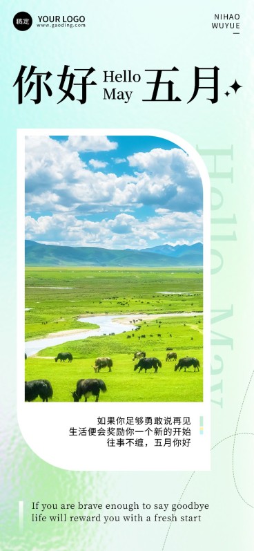 企业5月你好月初问候日签实景感全屏竖版海报预览效果