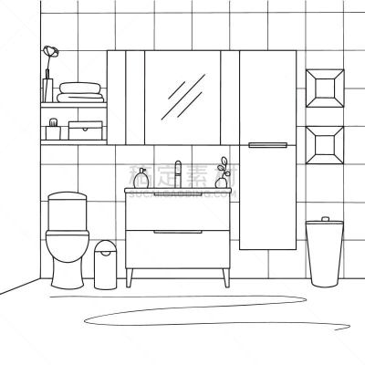 草图,绘画插图,家具,浴室,矢量,组物体,高雅,抽水马桶,交通工具内部,背景分离