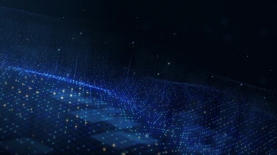 摘要多边形分形的数字网或网络将信息信号线送入空间。蓝色。
