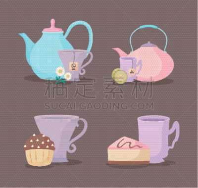 杯,茶壶,图标,茶,华丽的,传统,蛋糕,餐具,布置,午餐