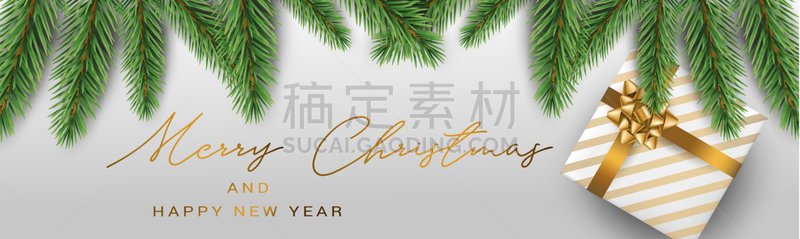 杉树,盒子,绘画插图,礼物,黄金,蝴蝶结,枝,矢量,绿色