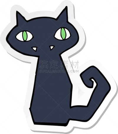 猫,黑色,标签,卡通,传统,图像,性格,矢量,标志,绘制