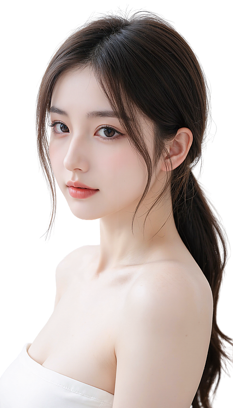 人物系列写实感美容美妆低马尾白色抹胸裙子美女头像元素