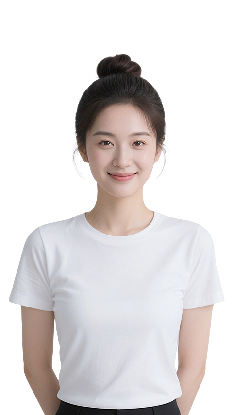 人物系列写实感美容美妆扎发高丸子头白体恤双手背后正面半身元素