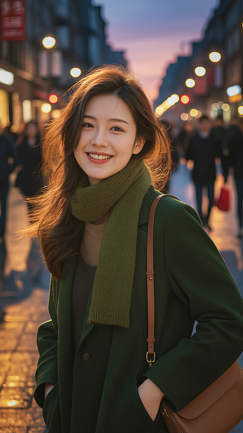 人物系列写实感长发女生夜晚街头人像图片