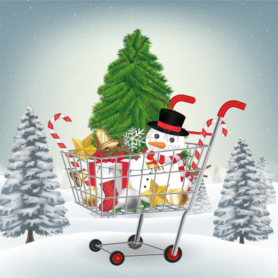 华丽的,冬天,购物车,山,玩具,食品,雪,装饰物,圣诞老公