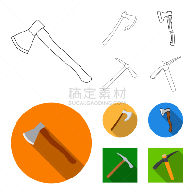 分离着色,斧,锤子,图标,不完全的,图像,工业,横越,收集,设计