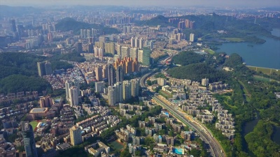 中国晴天深圳城市风光生活区空中全景 
