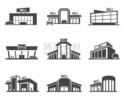 购物中心,图标集,商店,矢量,商务,背景分离,汽车,建筑物门,现代,建筑业