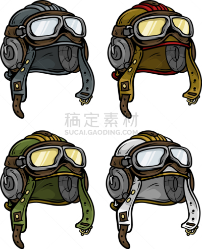 飞行员,卡通,图标集,运动头盔,40-80年代风格复兴,飞行器,白色,制服,红色