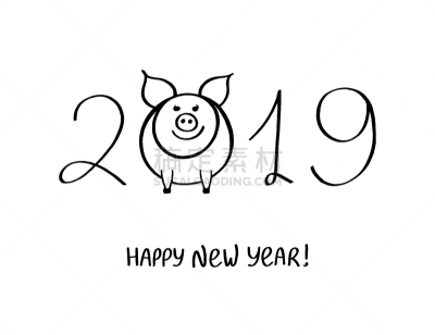 猪,2019,手,新年前夕,请柬,贺卡,数码图形,品牌名称,绘制,问候