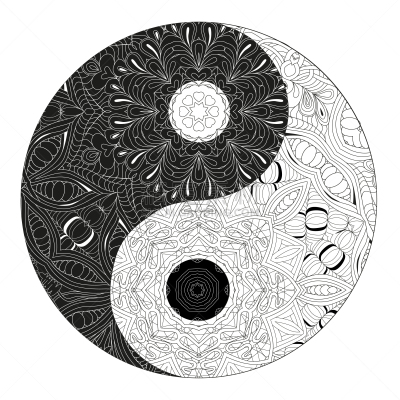华丽的,阴阳符,动物手,符号,印度草医学,平衡,绘制,爱