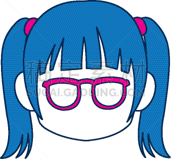 赤壁,日本漫画风格,女孩,人的脸部,小丑眼镜,蓝色头发,分离着色,可爱的,粉色,图像