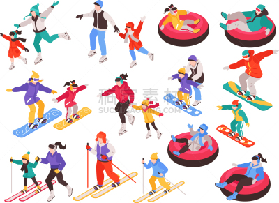 winter activities isometric set