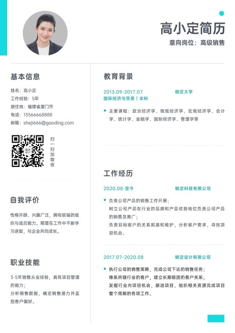 企业销售简约风简历个人简历预览效果