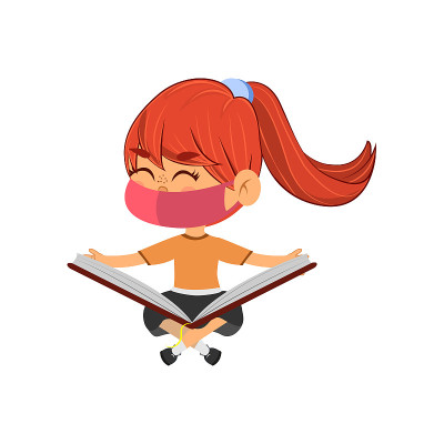 女孩戴着口罩看书