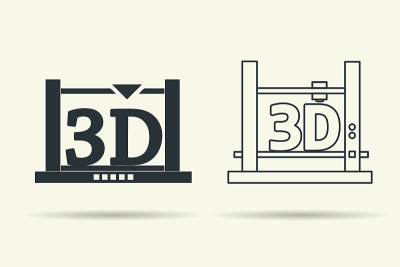 平面和线性3D打印机图标