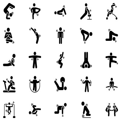 Gym, Exercise And Yoga Icons Set